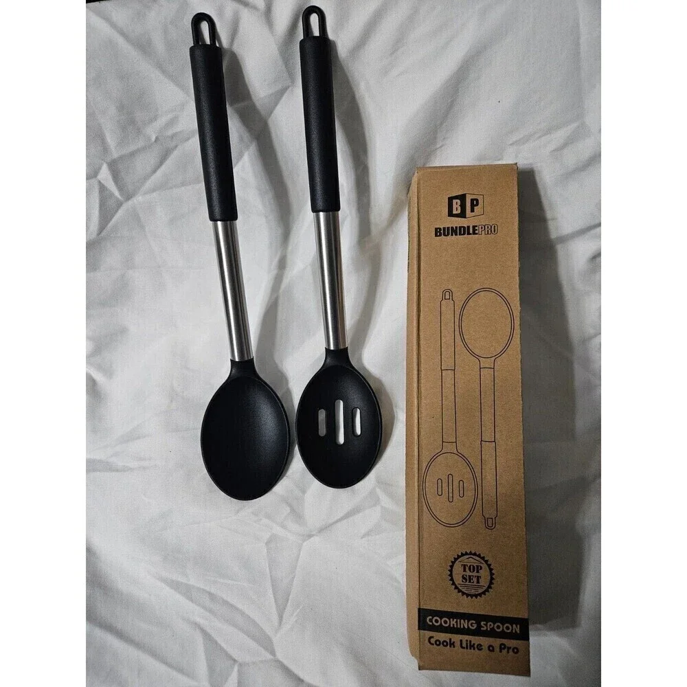 Pack of 2 Large Silicone‎ Cooking Spoons,Non Stick Solid Basting Spoon BundlePro